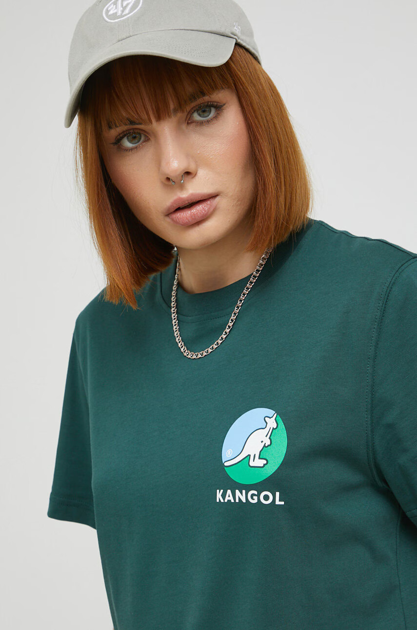 Kangol Памучна тениска в зелено с принт - Pepit.bg