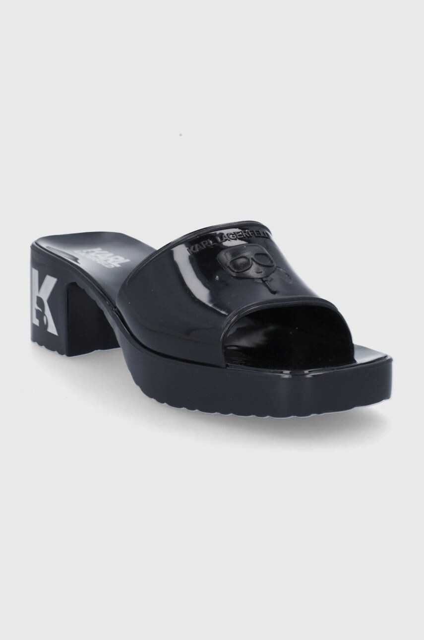 Karl Lagerfeld Чехли Jelly Blok Heel дамски в черно с висок ток KL83001 - Pepit.bg