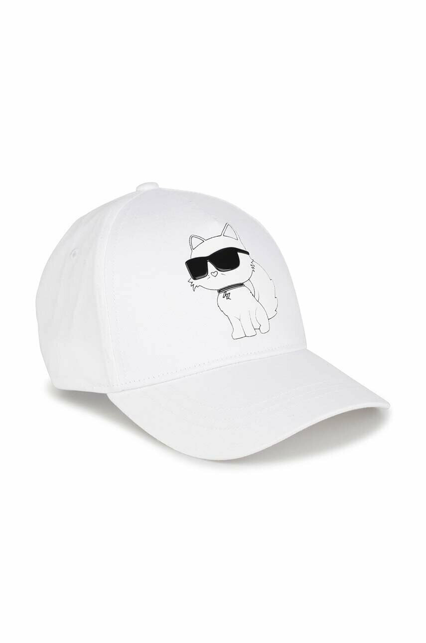 Karl Lagerfeld Детска памучна шапка в бяло с принт - Pepit.bg