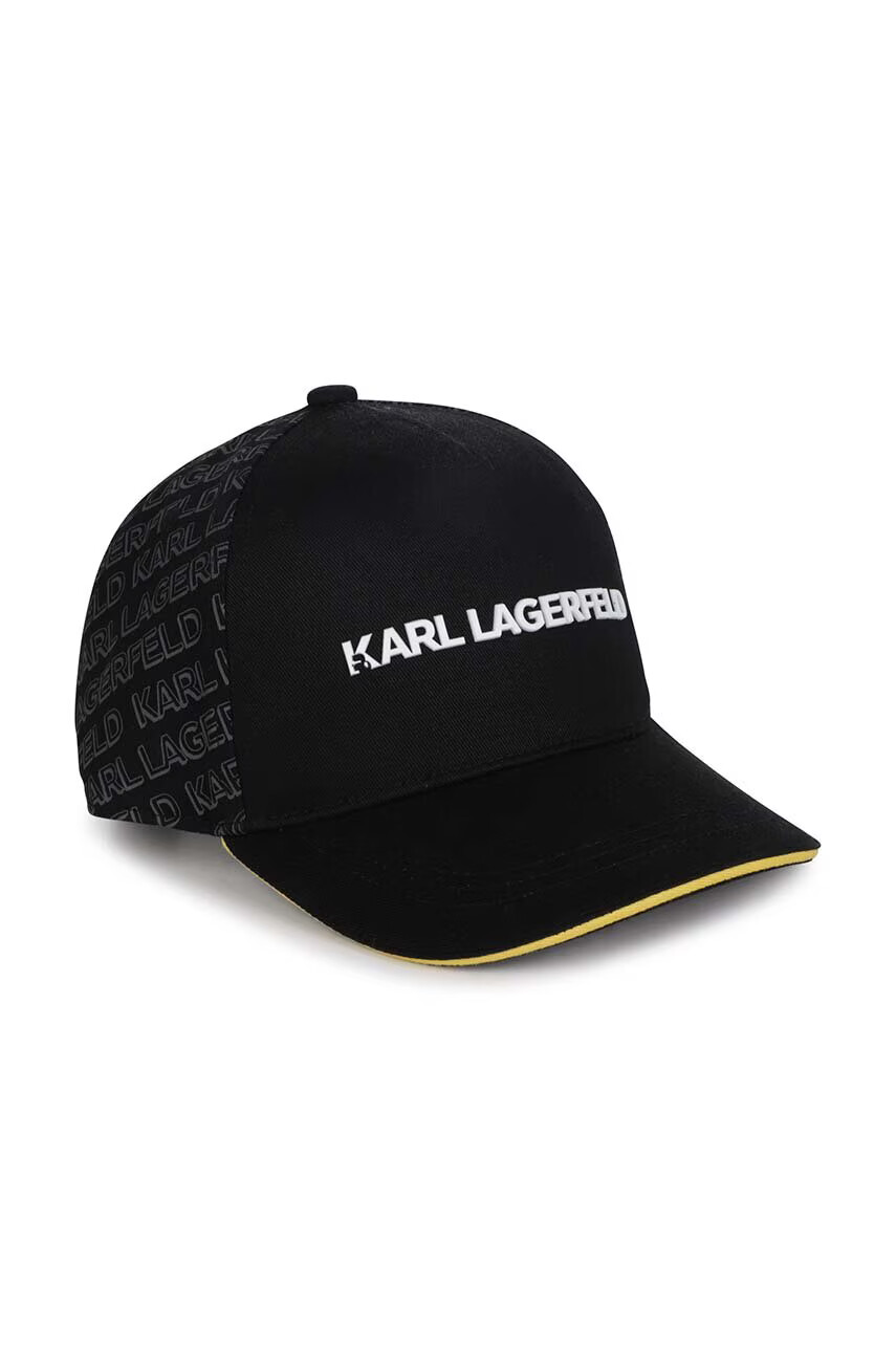 Karl Lagerfeld Детска шапка с козирка в черно с десен - Pepit.bg