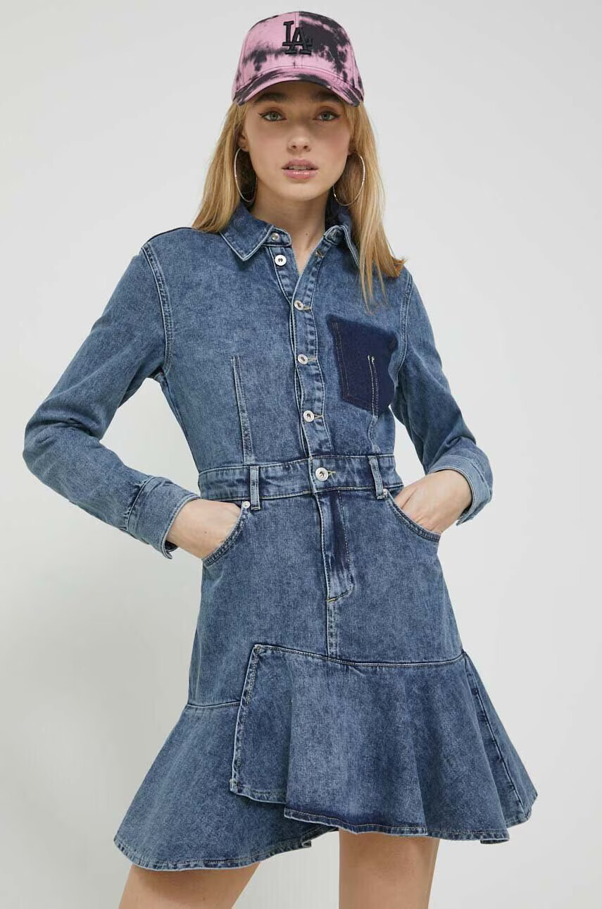 Karl Lagerfeld Jeans Дънкова рокля в синьо къс модел със стандартна кройка - Pepit.bg