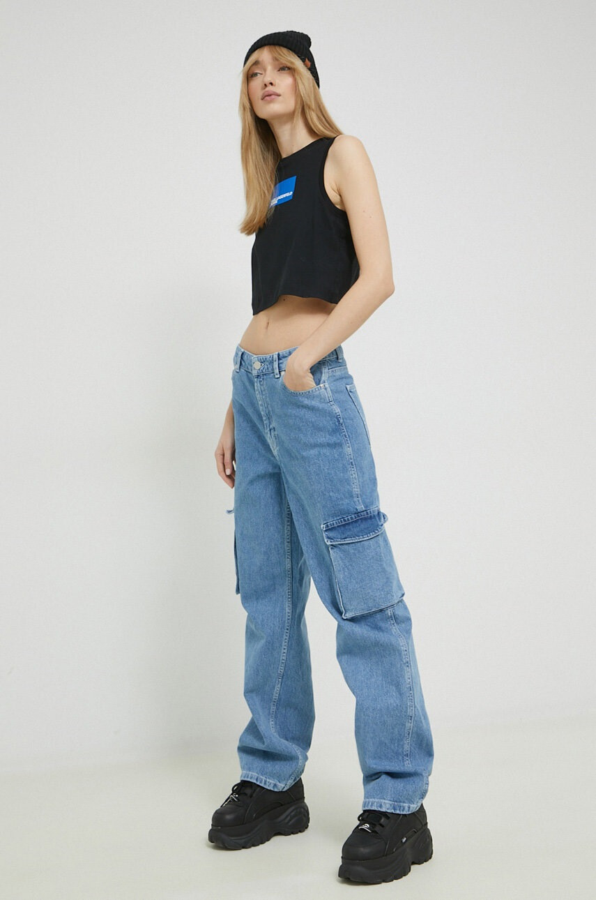 Karl Lagerfeld Jeans Памучен топ в черно - Pepit.bg