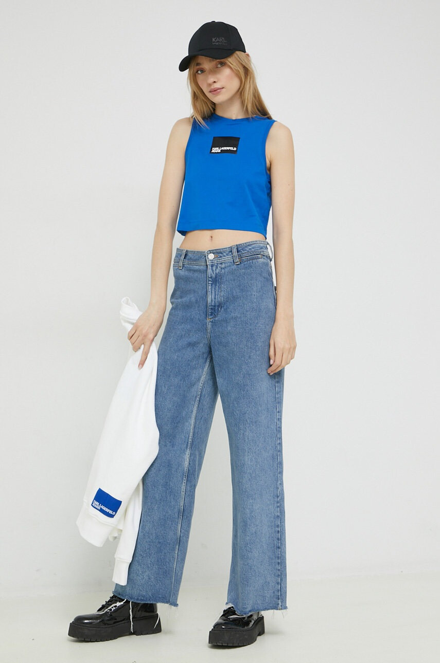 Karl Lagerfeld Jeans Памучен топ в синьо - Pepit.bg