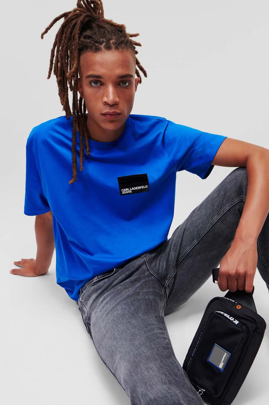 Karl Lagerfeld Jeans Памучна тениска в синьо с принт - Pepit.bg