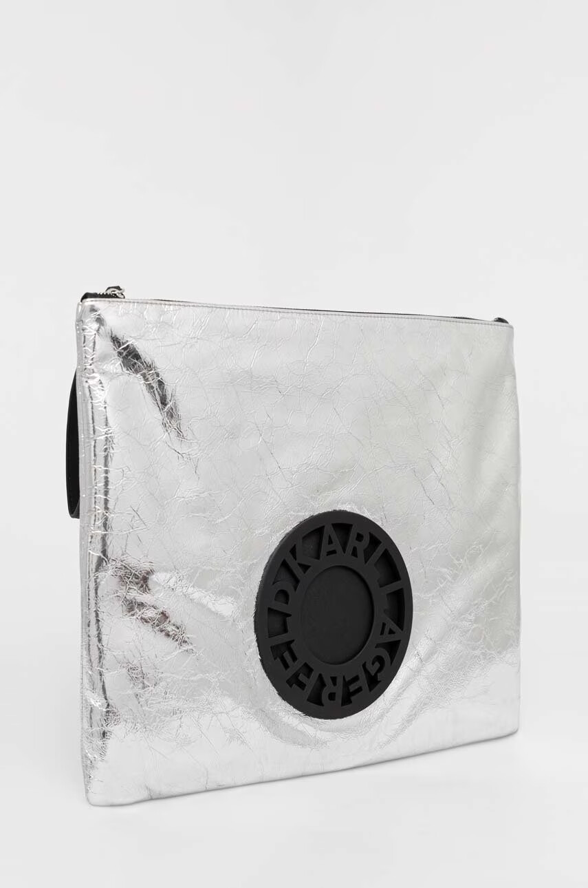 Karl Lagerfeld Кожен клъч в сребристо - Pepit.bg