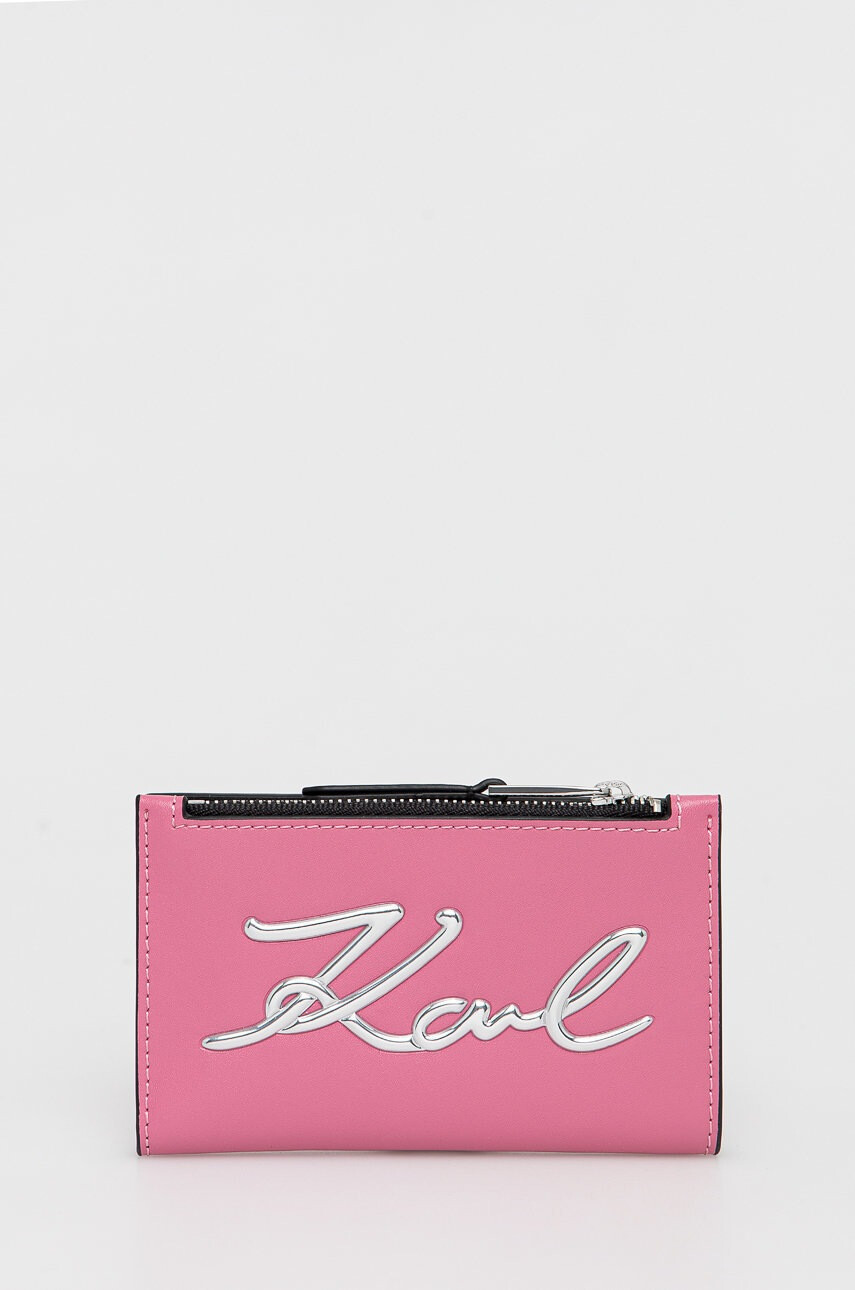 Karl Lagerfeld Кожен портфейл дамски в розово - Pepit.bg