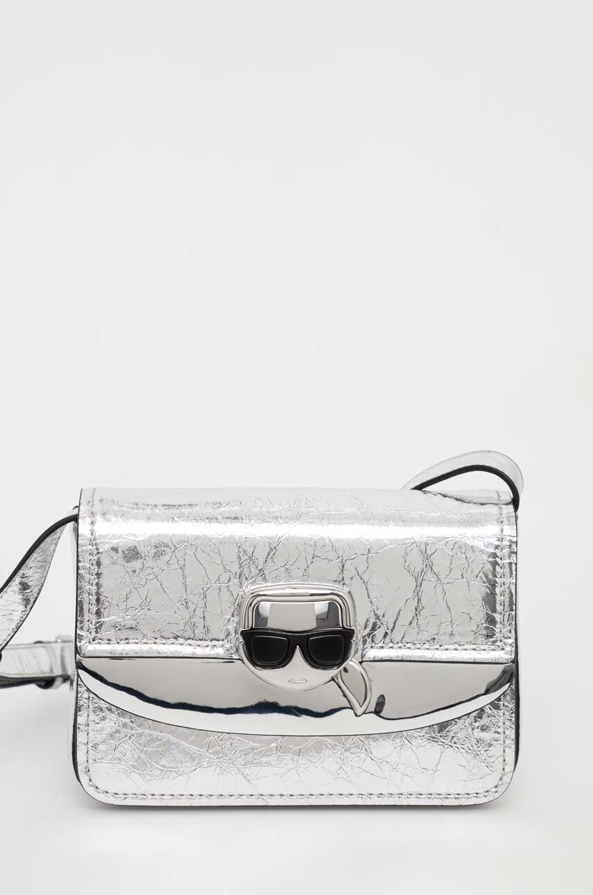 Karl Lagerfeld Кожена чанта в сребристо - Pepit.bg