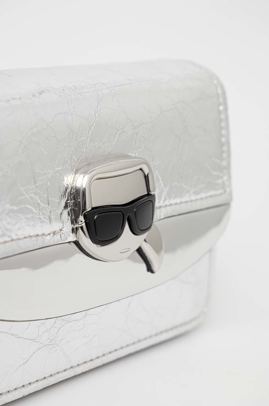 Karl Lagerfeld Кожена чанта в сребристо - Pepit.bg