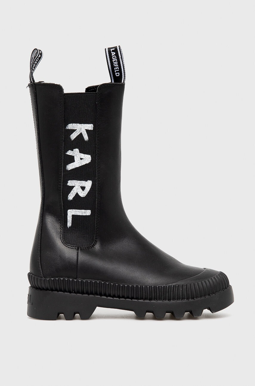 Karl Lagerfeld Кожени боти челси дамски в черно с платформа - Pepit.bg