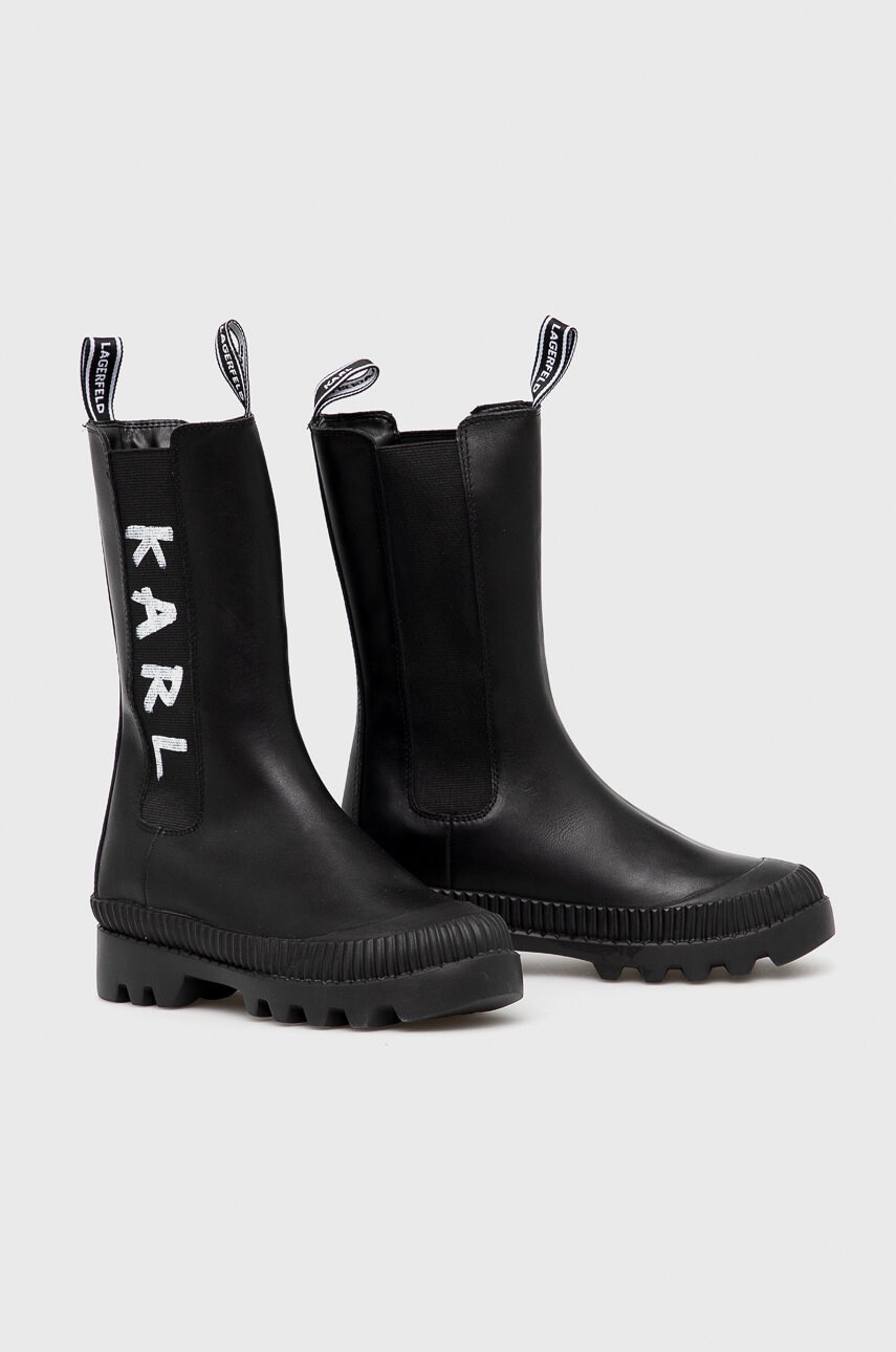 Karl Lagerfeld Кожени боти челси дамски в черно с платформа - Pepit.bg