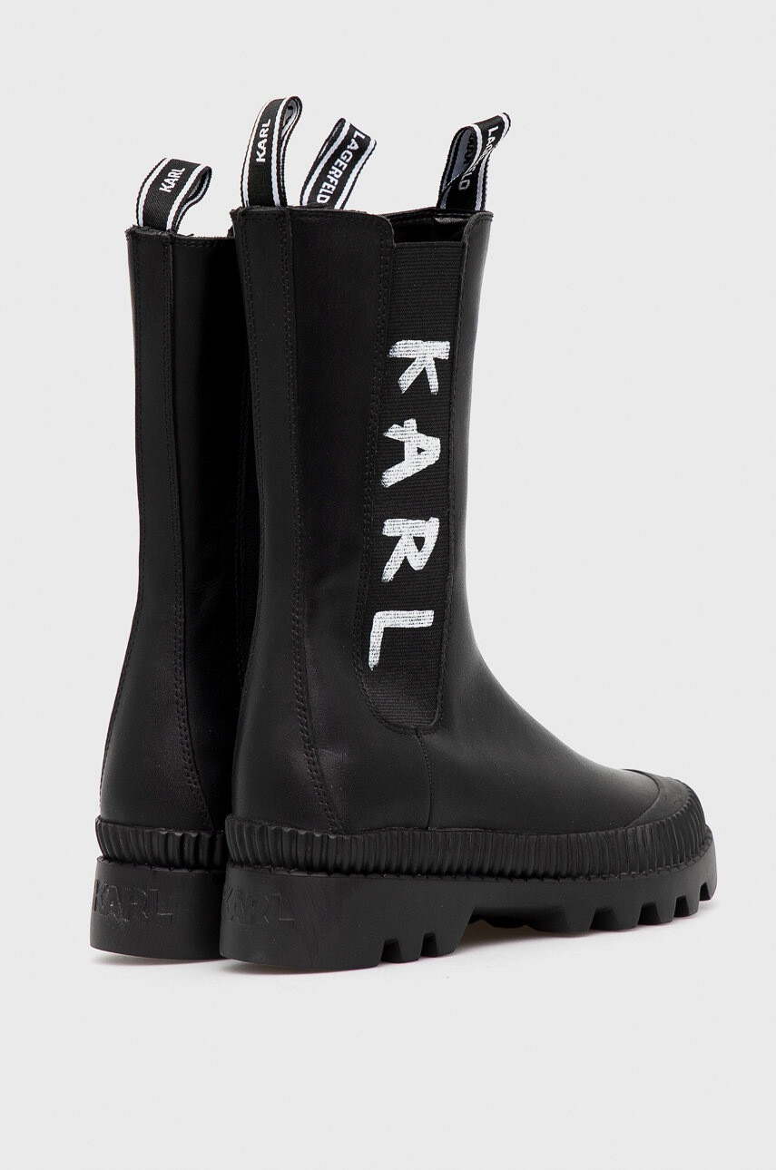 Karl Lagerfeld Кожени боти челси дамски в черно с платформа - Pepit.bg