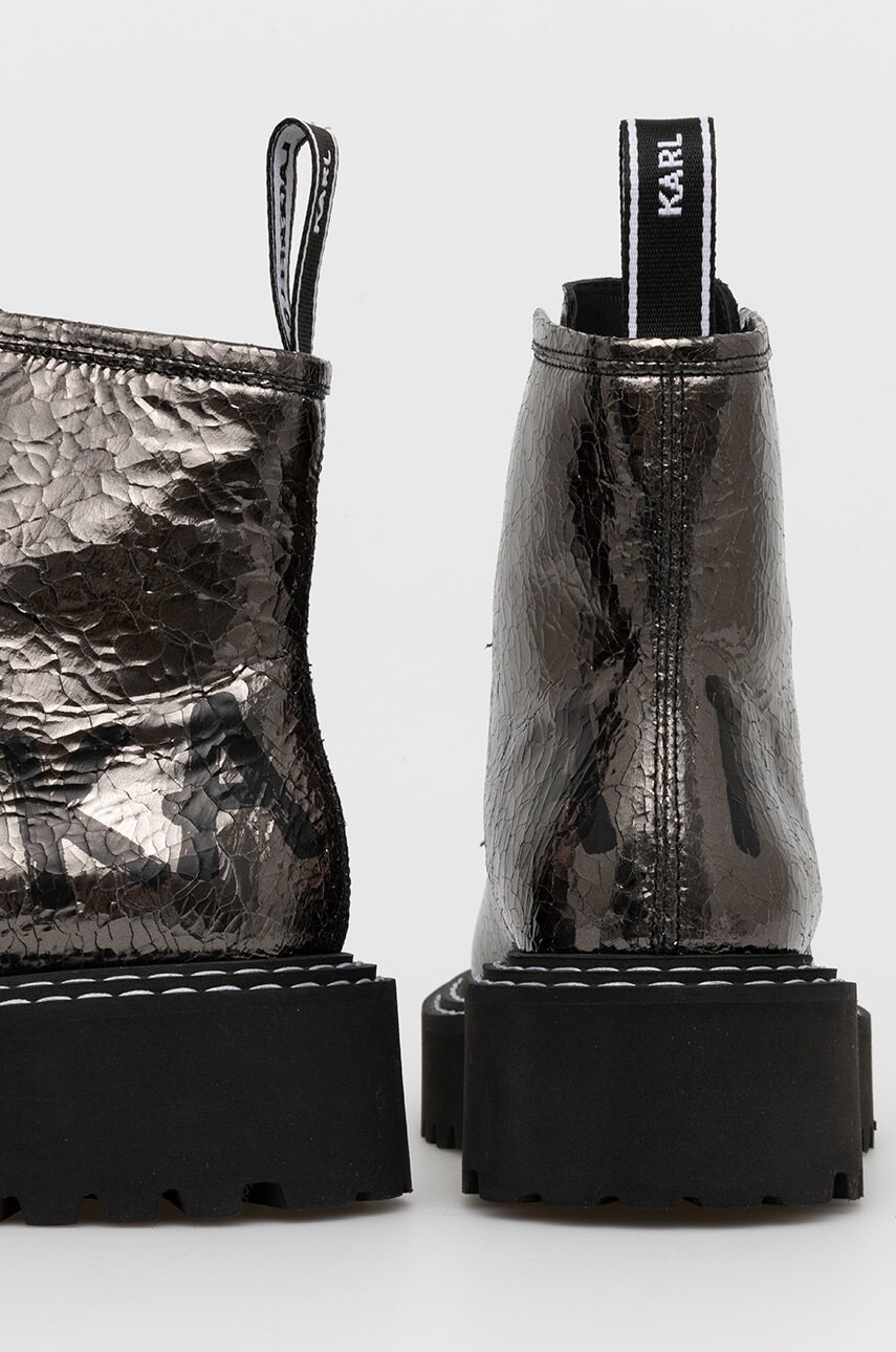 Karl Lagerfeld Кожени кубинки дамски в сребристо с платформа - Pepit.bg
