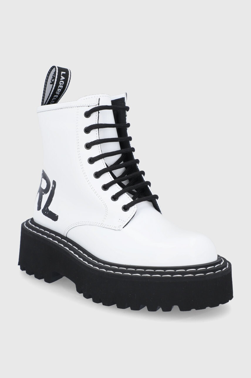 Karl Lagerfeld Кожени кубинки дамски в бяло с платформа - Pepit.bg