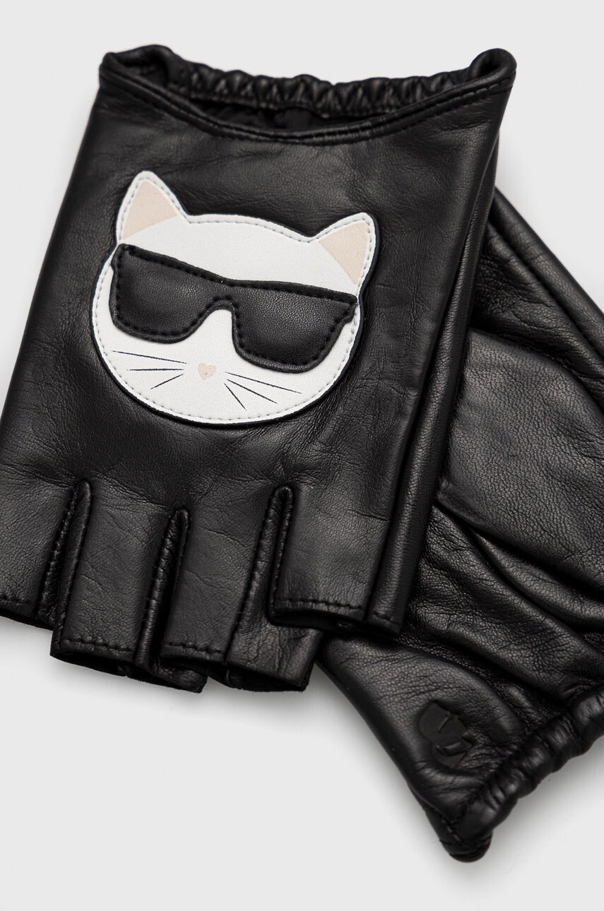 Karl Lagerfeld Кожени ръкавици в черно - Pepit.bg