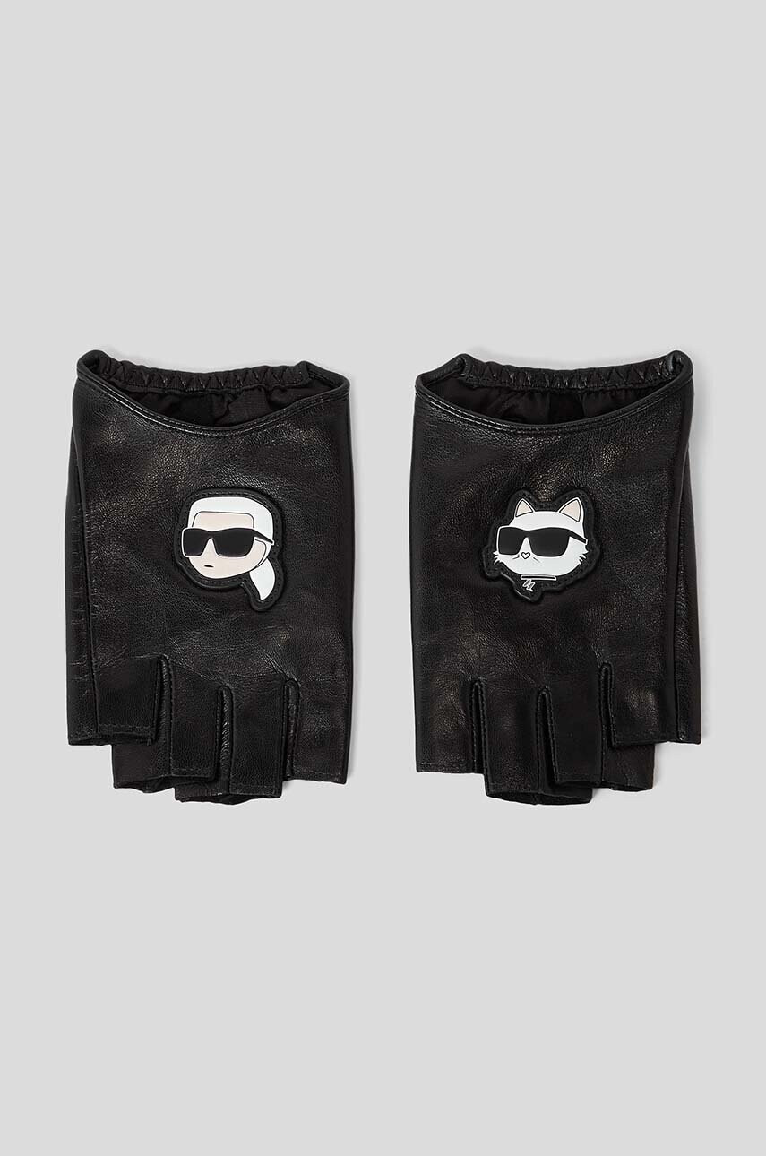 Karl Lagerfeld Кожени ръкавици без пръсти в черно - Pepit.bg