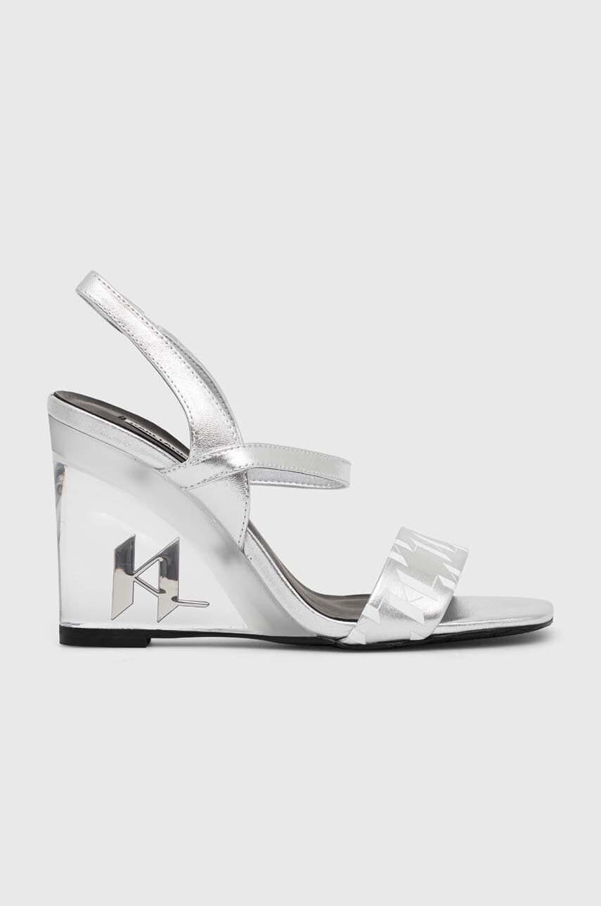 Karl Lagerfeld Кожени сандали ICE WEDGE в сребристо KL34610 - Pepit.bg