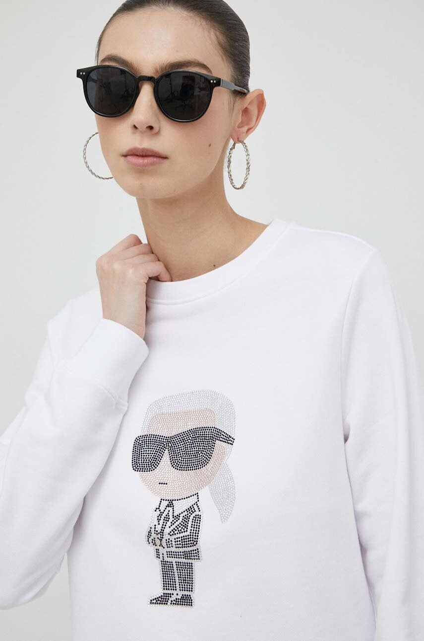Karl Lagerfeld Памучен суичър в бяло с апликация - Pepit.bg