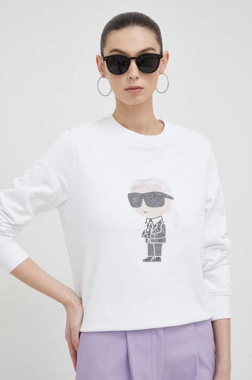 Karl Lagerfeld Памучен суичър в бяло с апликация - Pepit.bg