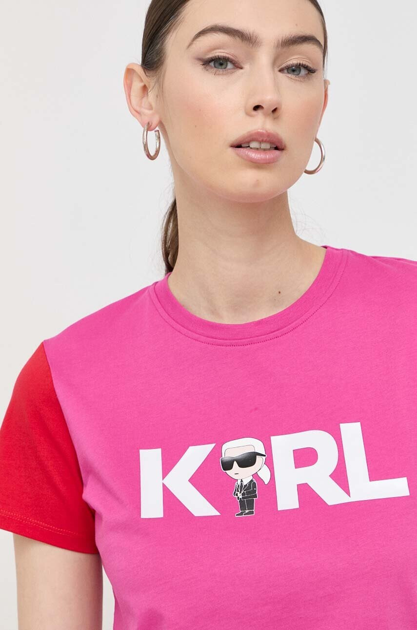 Karl Lagerfeld Памучна тениска в розово - Pepit.bg