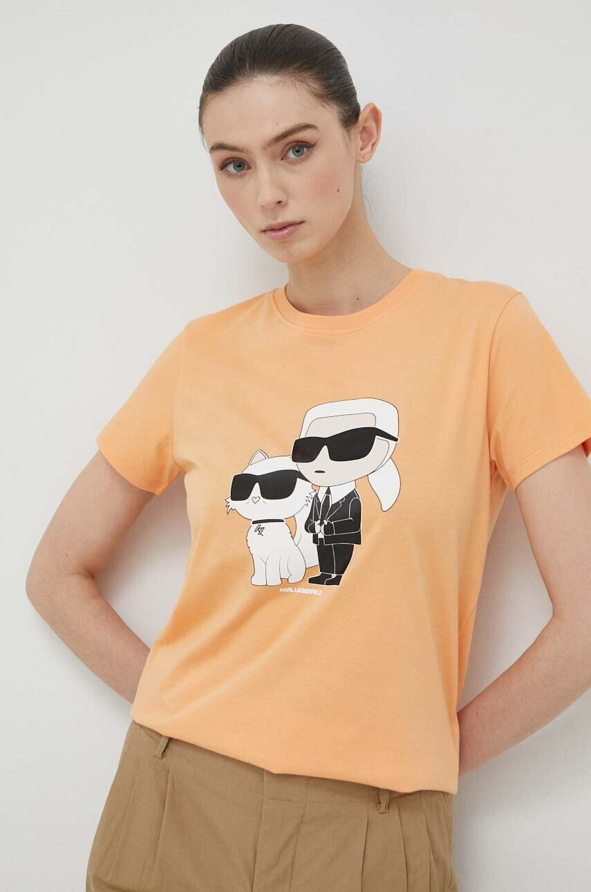 Karl Lagerfeld Памучна тениска в оранжево - Pepit.bg