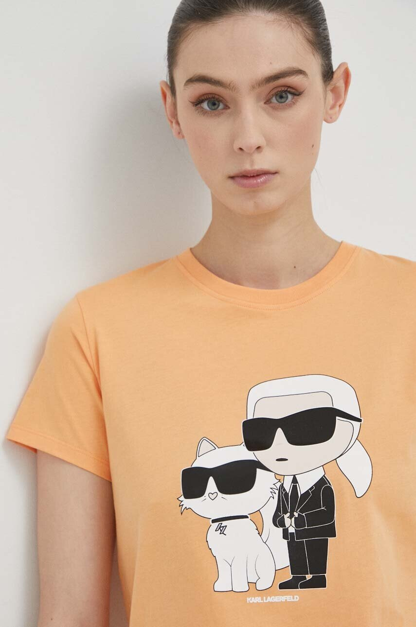 Karl Lagerfeld Памучна тениска в оранжево - Pepit.bg
