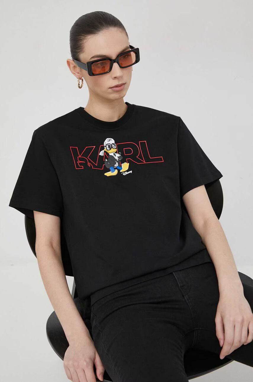 Karl Lagerfeld Памучна тениска x Disney в черно - Pepit.bg