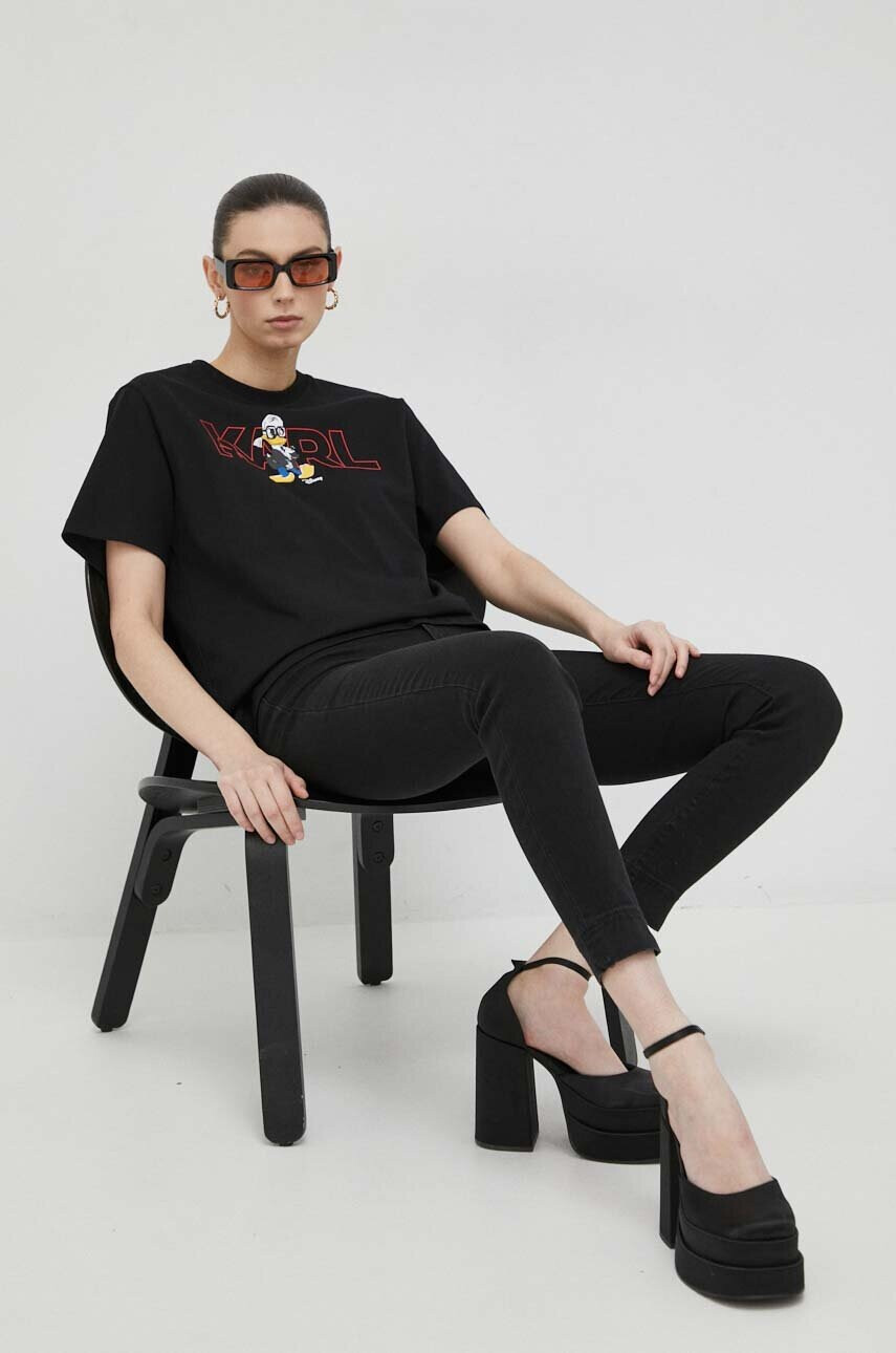 Karl Lagerfeld Памучна тениска x Disney в черно - Pepit.bg