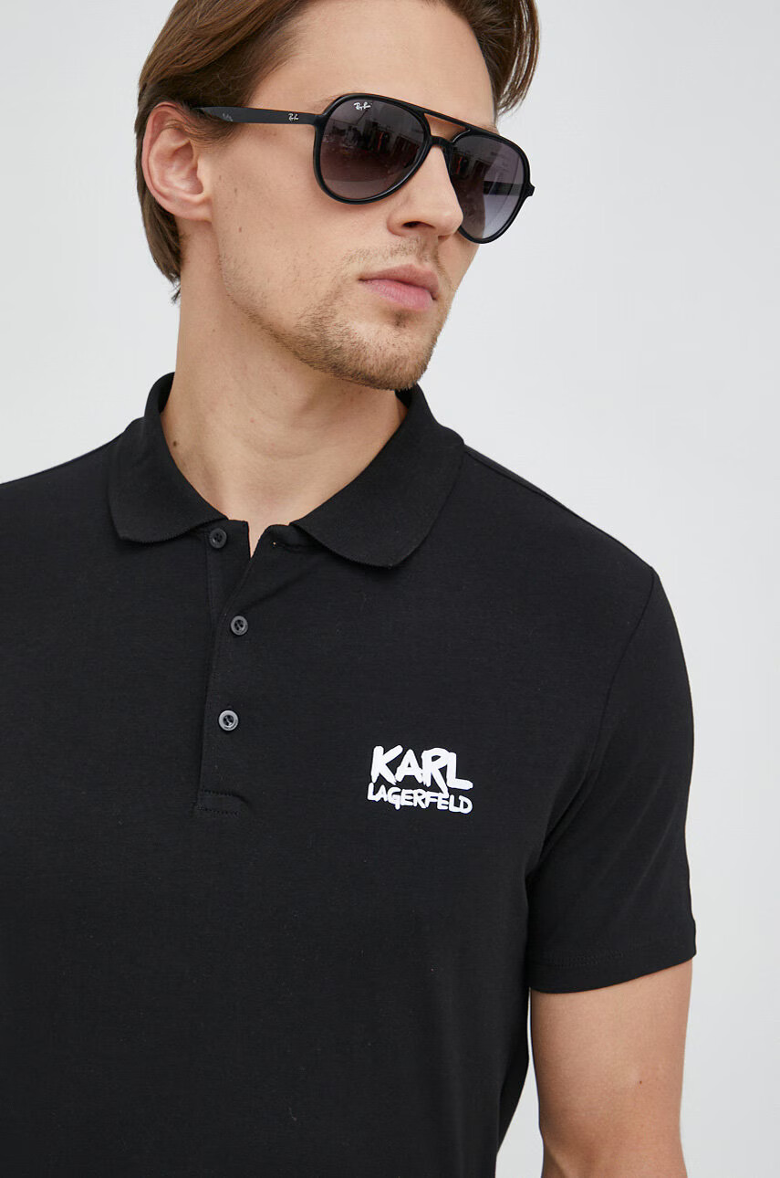 Karl Lagerfeld Тениска с яка в черно с принт - Pepit.bg