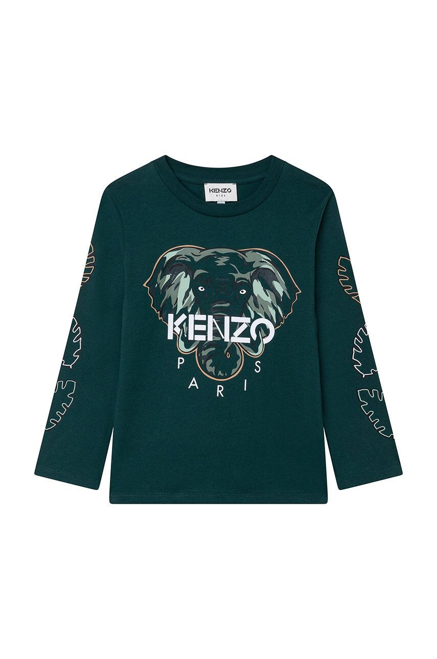 Kenzo kids Детска блуза с дълги ръкави в зелено с принт - Pepit.bg