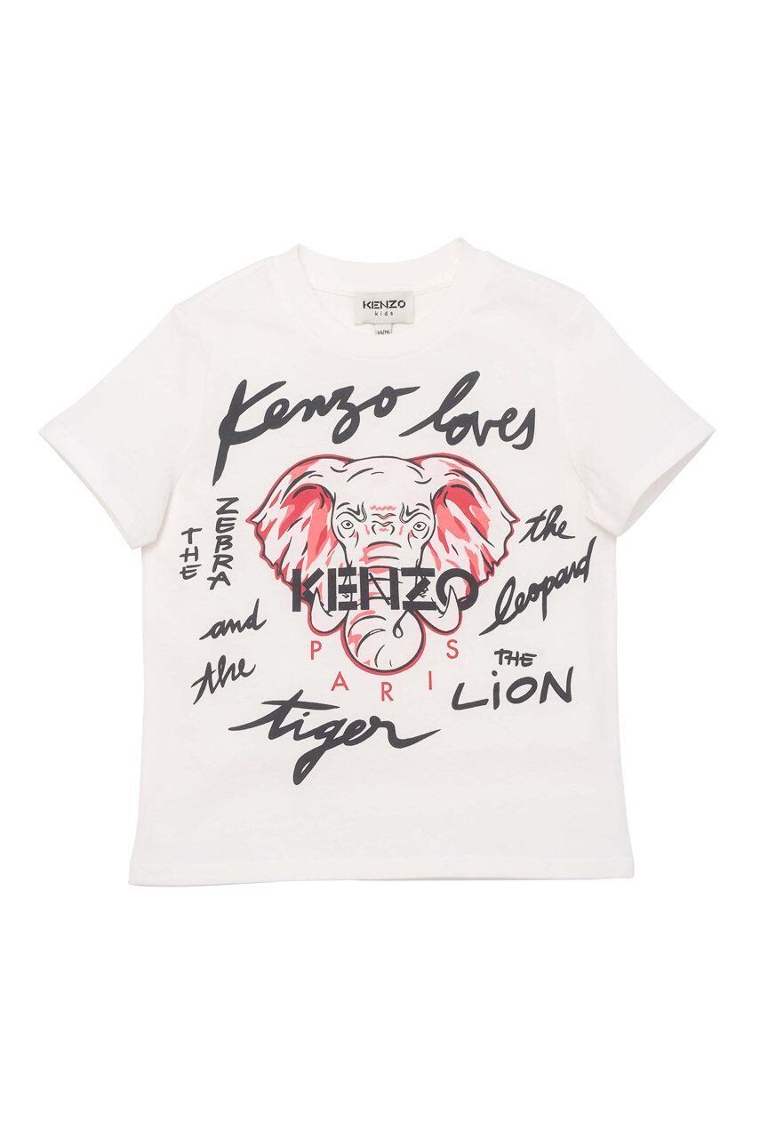 Kenzo kids Детска памучна тениска в кремаво - Pepit.bg