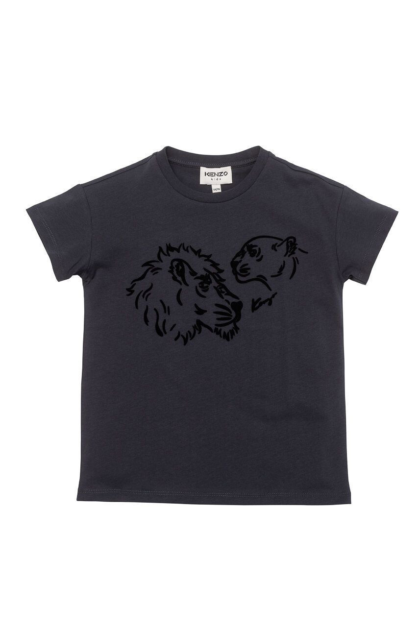 Kenzo kids Детска памучна тениска в сиво с принт - Pepit.bg