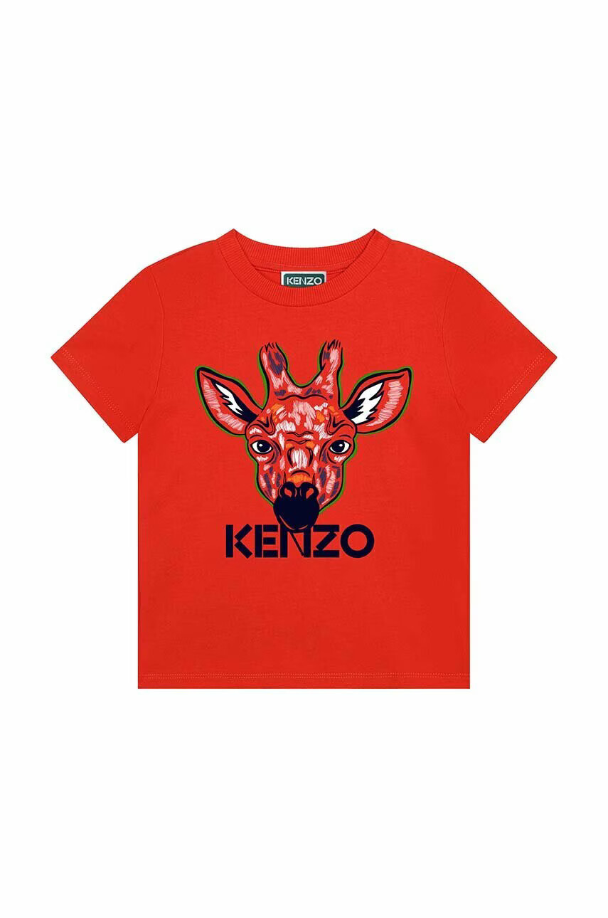 Kenzo kids Детска памучна тениска в червено с принт - Pepit.bg