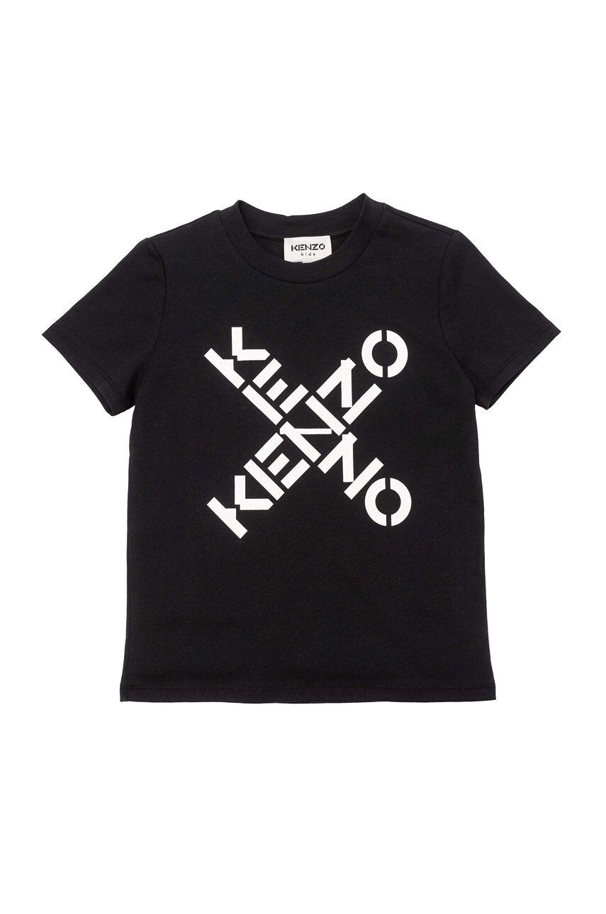 Kenzo kids Детска памучна тениска в черно с принт - Pepit.bg