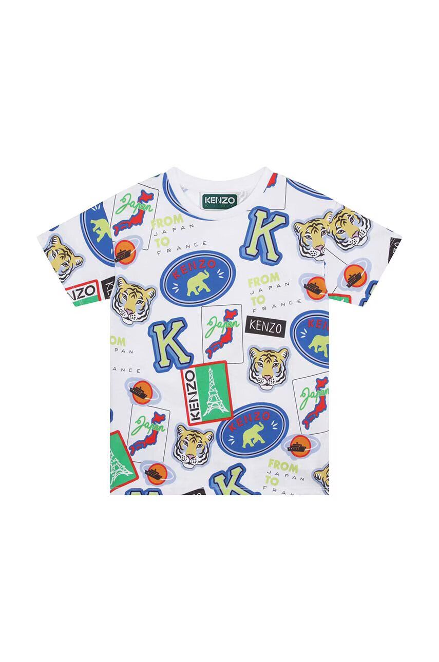 Kenzo kids Детска памучна тениска в бяло с десен - Pepit.bg