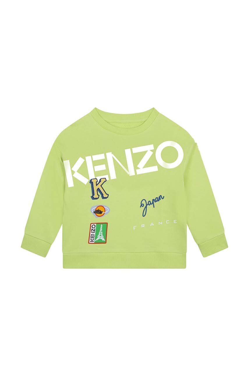 Kenzo kids Детски памучен суичър в зелено с принт - Pepit.bg