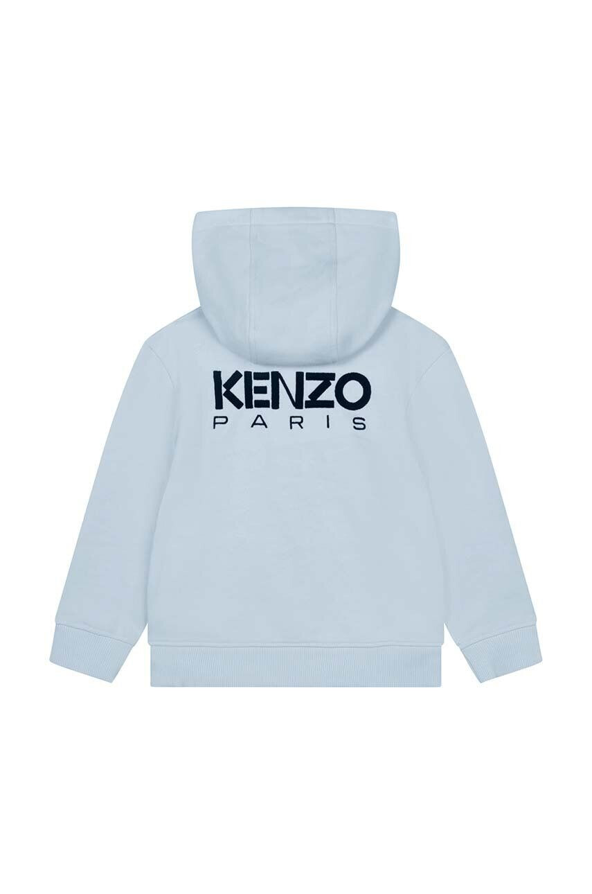 Kenzo kids Детски памучен суичър в синьо с качулка с принт - Pepit.bg