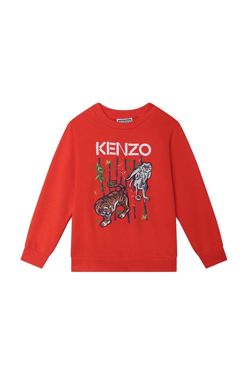 Kenzo kids Детски памучен суичър в червено с принт - Pepit.bg