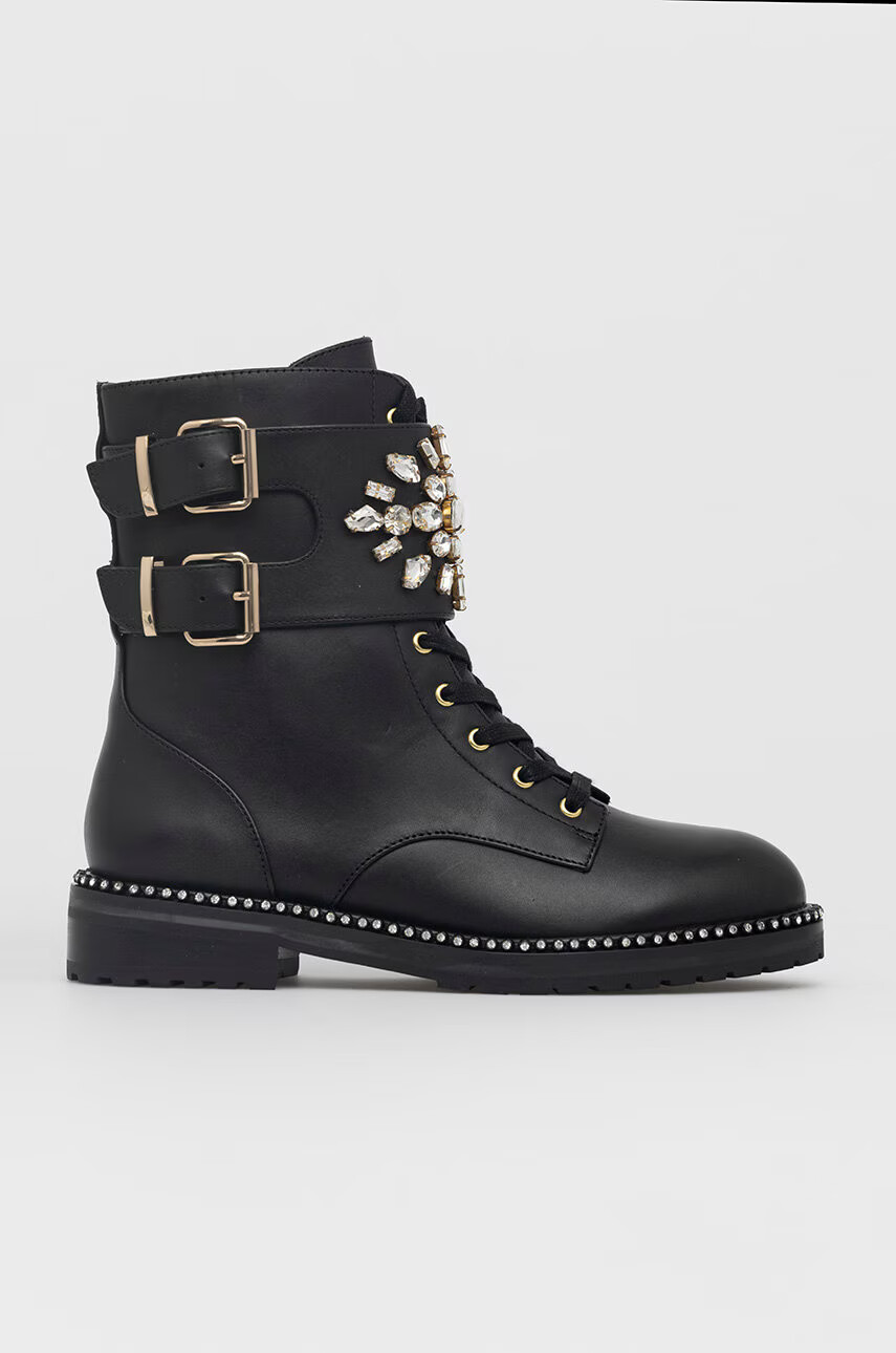Kurt Geiger London Кожени боти дамски в черно с равна подметка - Pepit.bg
