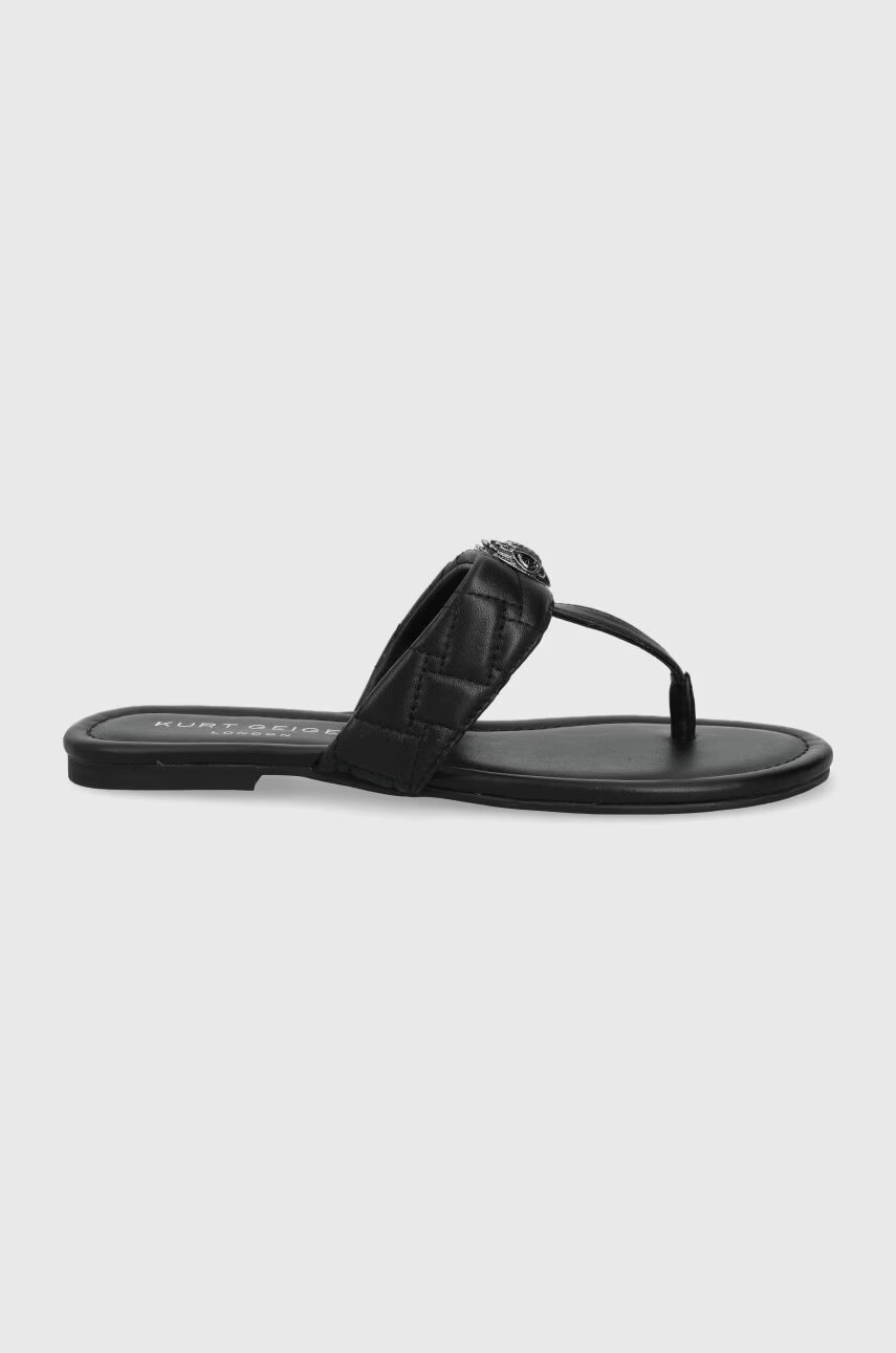 Kurt Geiger London Кожени джапанки дамско в черно с равна подметка - Pepit.bg