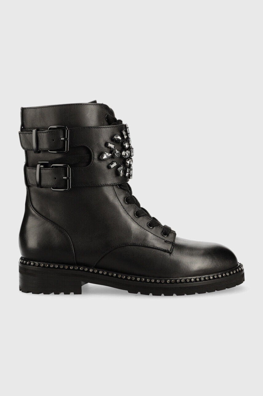 Kurt Geiger London Кожени кубинки Stoop в черно с равна подметка 1128405109 - Pepit.bg