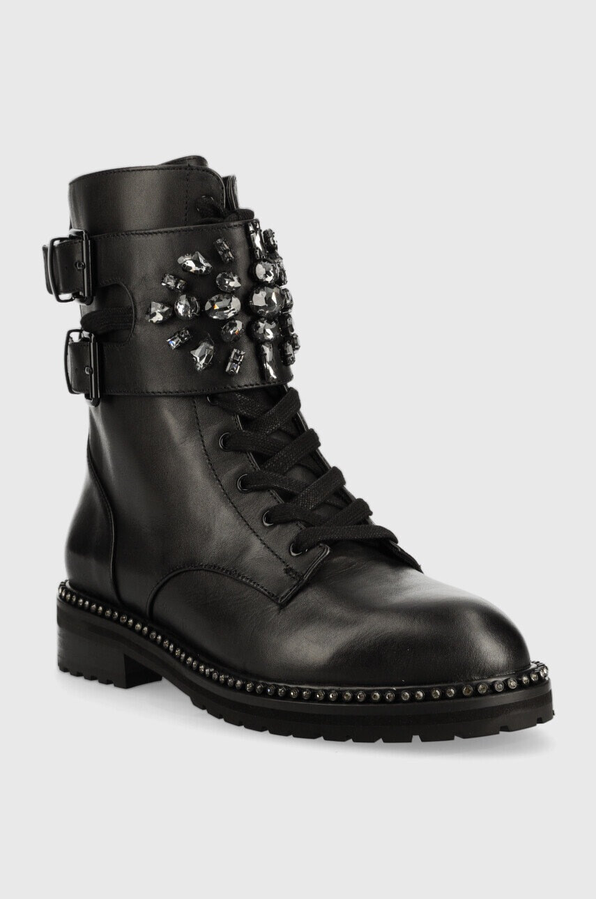 Kurt Geiger London Кожени кубинки Stoop в черно с равна подметка 1128405109 - Pepit.bg