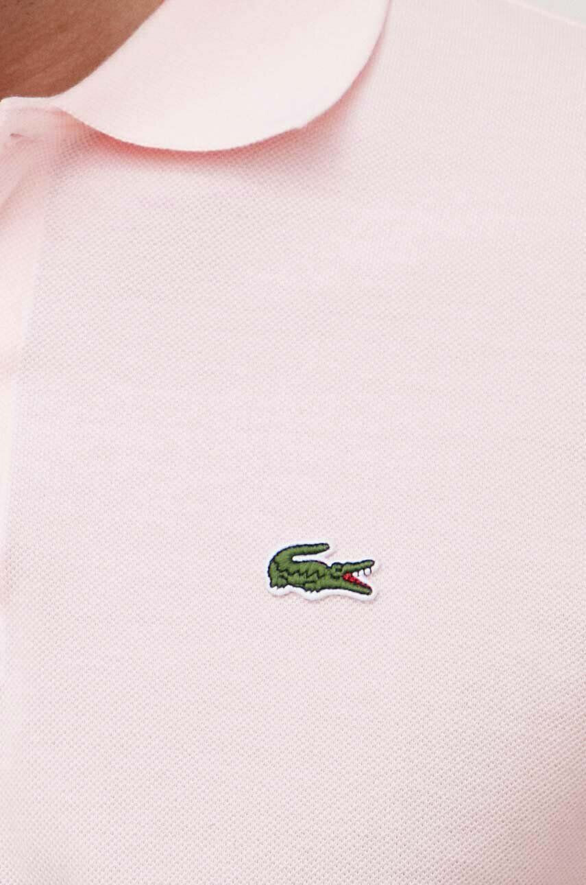 Lacoste Памучна тениска с яка в розово с изчистен дизайн - Pepit.bg