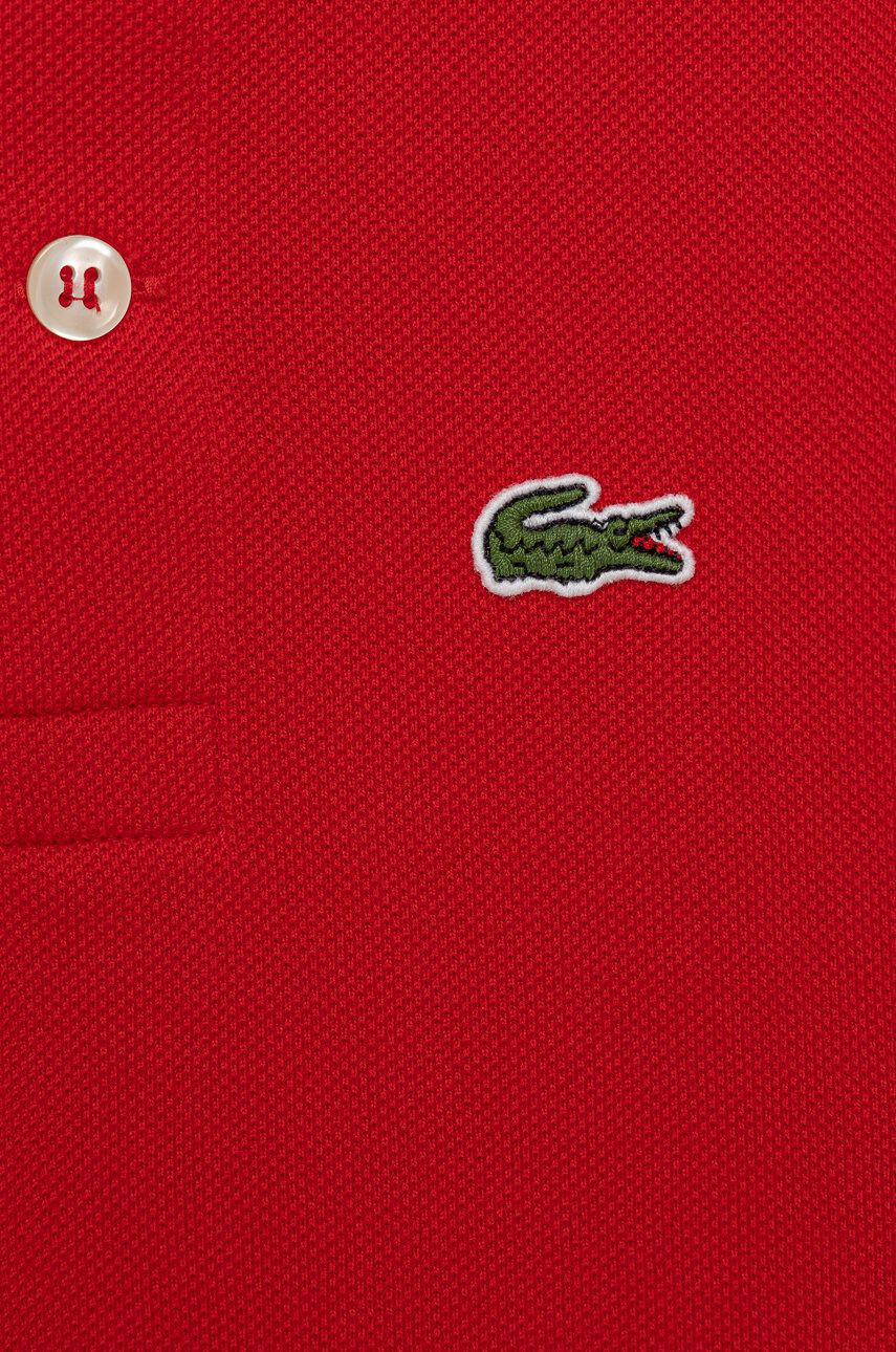 Lacoste Детска памучна тениска с яка в червено с изчистен дизайн - Pepit.bg