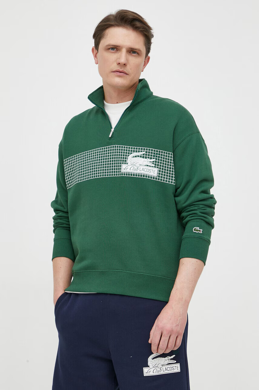 Lacoste Памучен суичър в зелено с принт - Pepit.bg