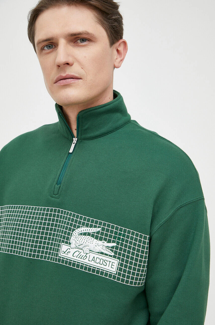 Lacoste Памучен суичър в зелено с принт - Pepit.bg