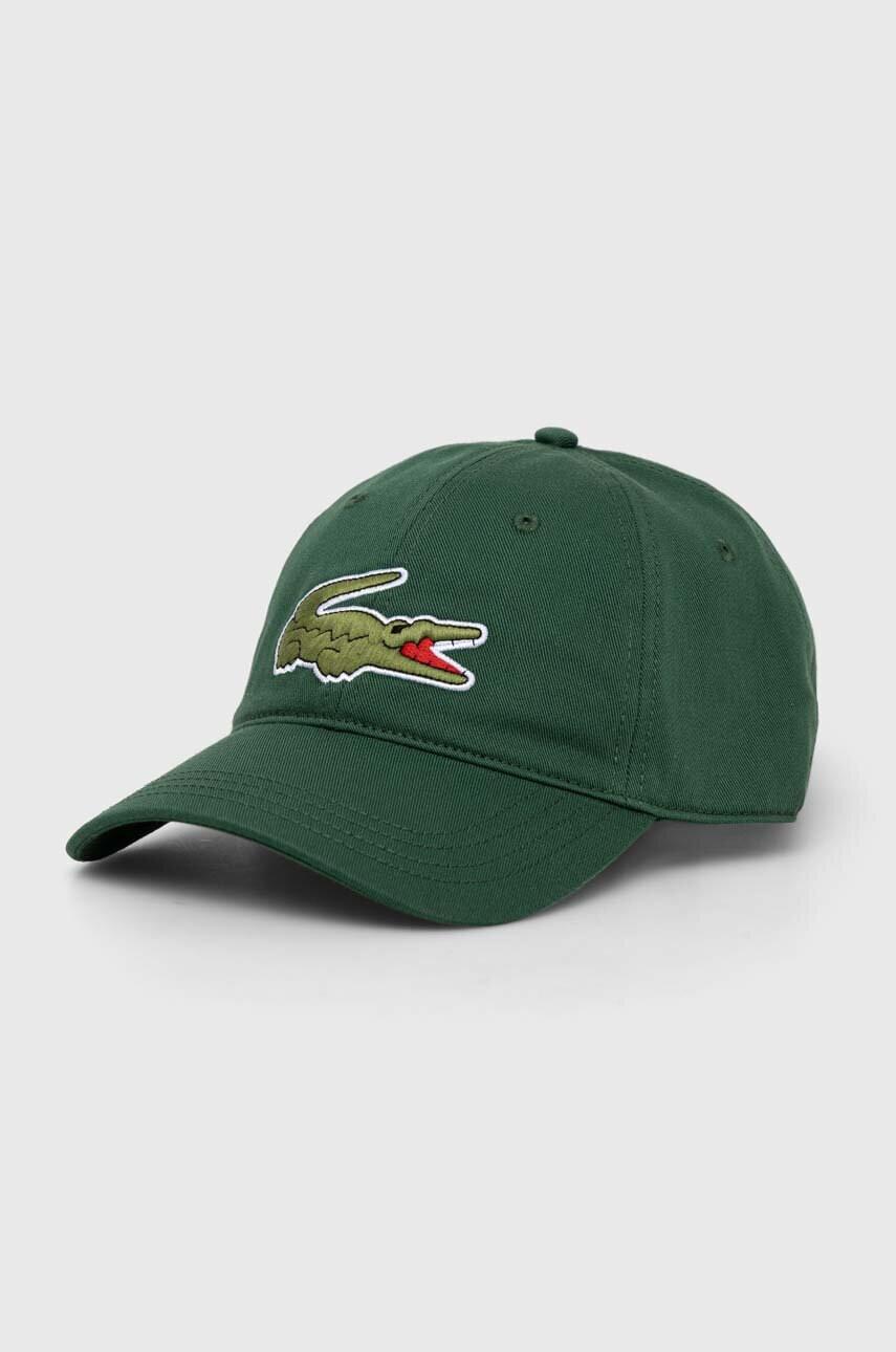 Lacoste Памучна шапка с козирка в зелено с апликация - Pepit.bg