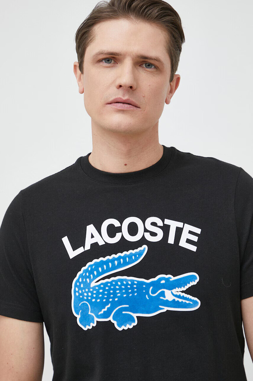 Lacoste Памучна тениска в черно с принт - Pepit.bg