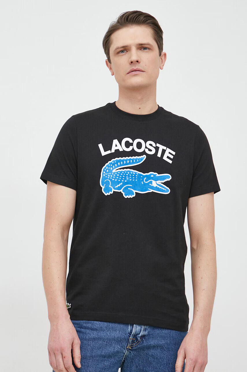 Lacoste Памучна тениска в черно с принт - Pepit.bg