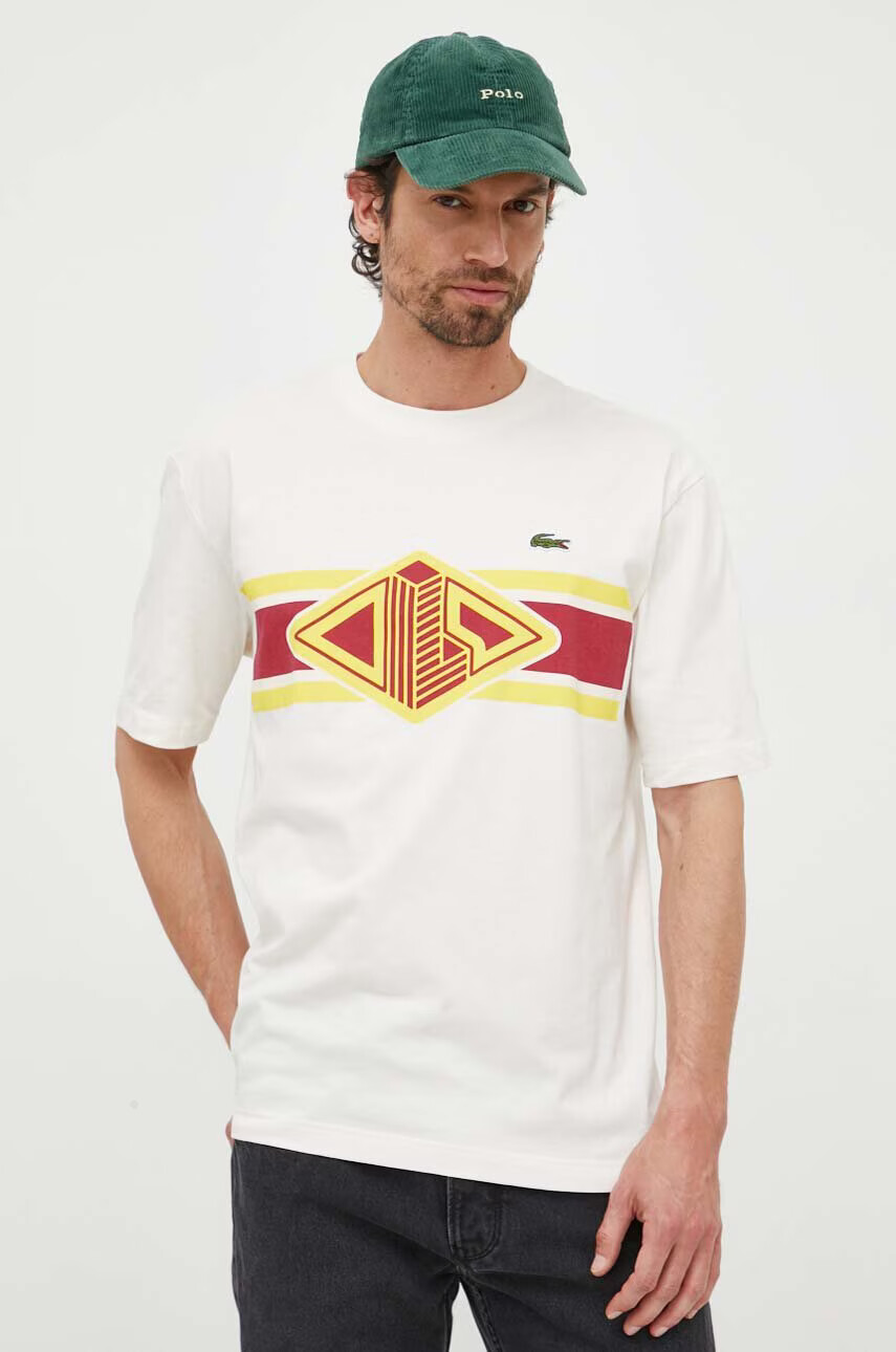 Lacoste Памучна тениска в бежово с принт - Pepit.bg