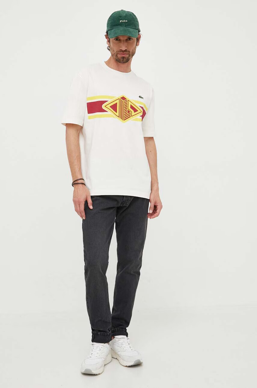 Lacoste Памучна тениска в бежово с принт - Pepit.bg